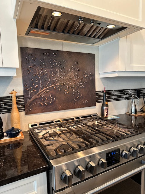 Rustic Brown Copper Tree Branches Backsplash | Handmade Farmhouse Kitchen Wall Art - Natuross