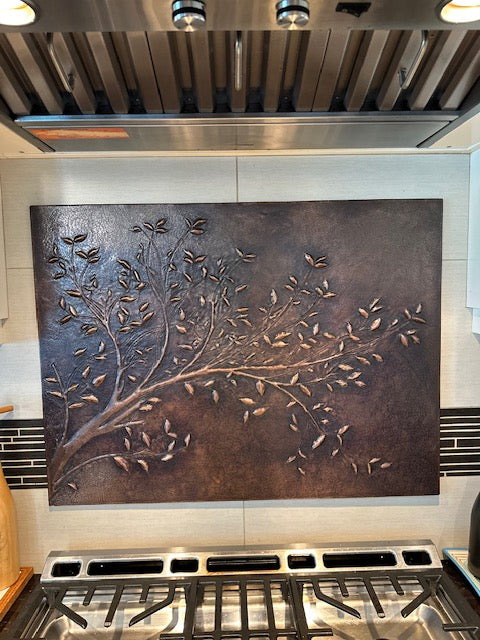 Rustic Brown Copper Tree Branches Backsplash | Handmade Farmhouse Kitchen Wall Art - Natuross