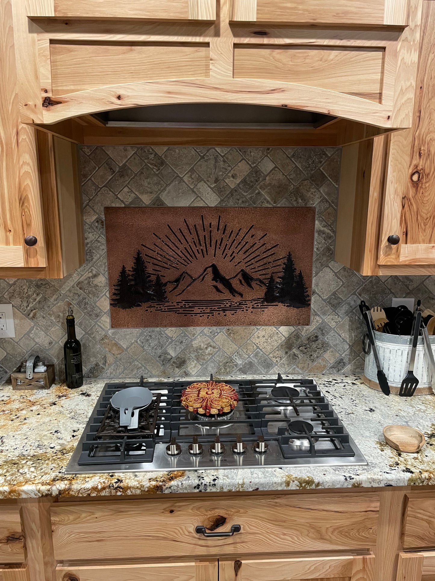 Carrelage pour crédence de cuisine Mountain Retreat - Scène de lever de soleil cuivré - Cuivre et noir