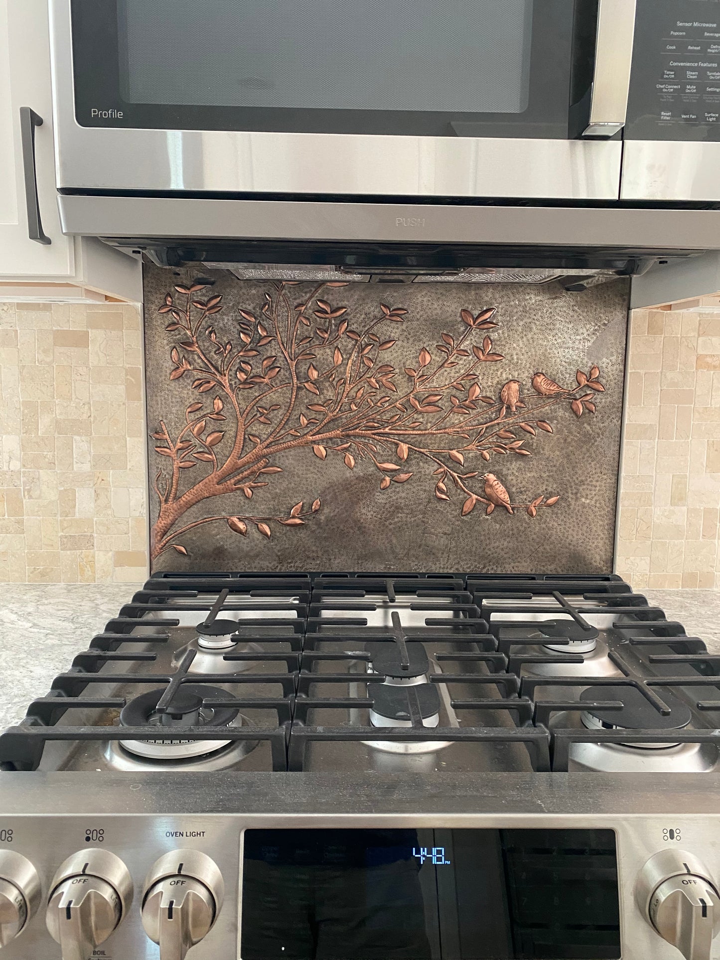 Gray Copper Tree Branches Backsplash | Handmade Copper Kitchen Backsplash Tile