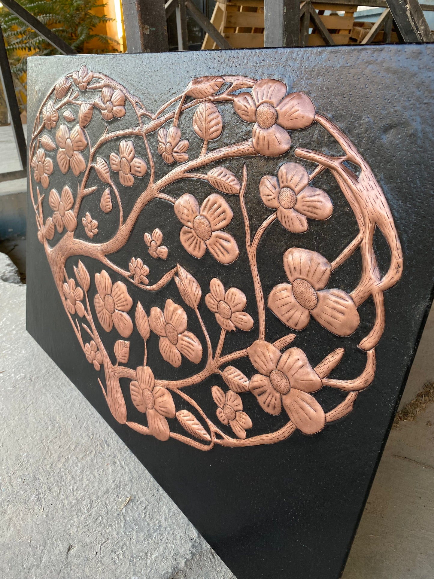 Hand-Hammered Copper Dogwood Heart Panel — Floral Wall Art & Home Decor - Natuross