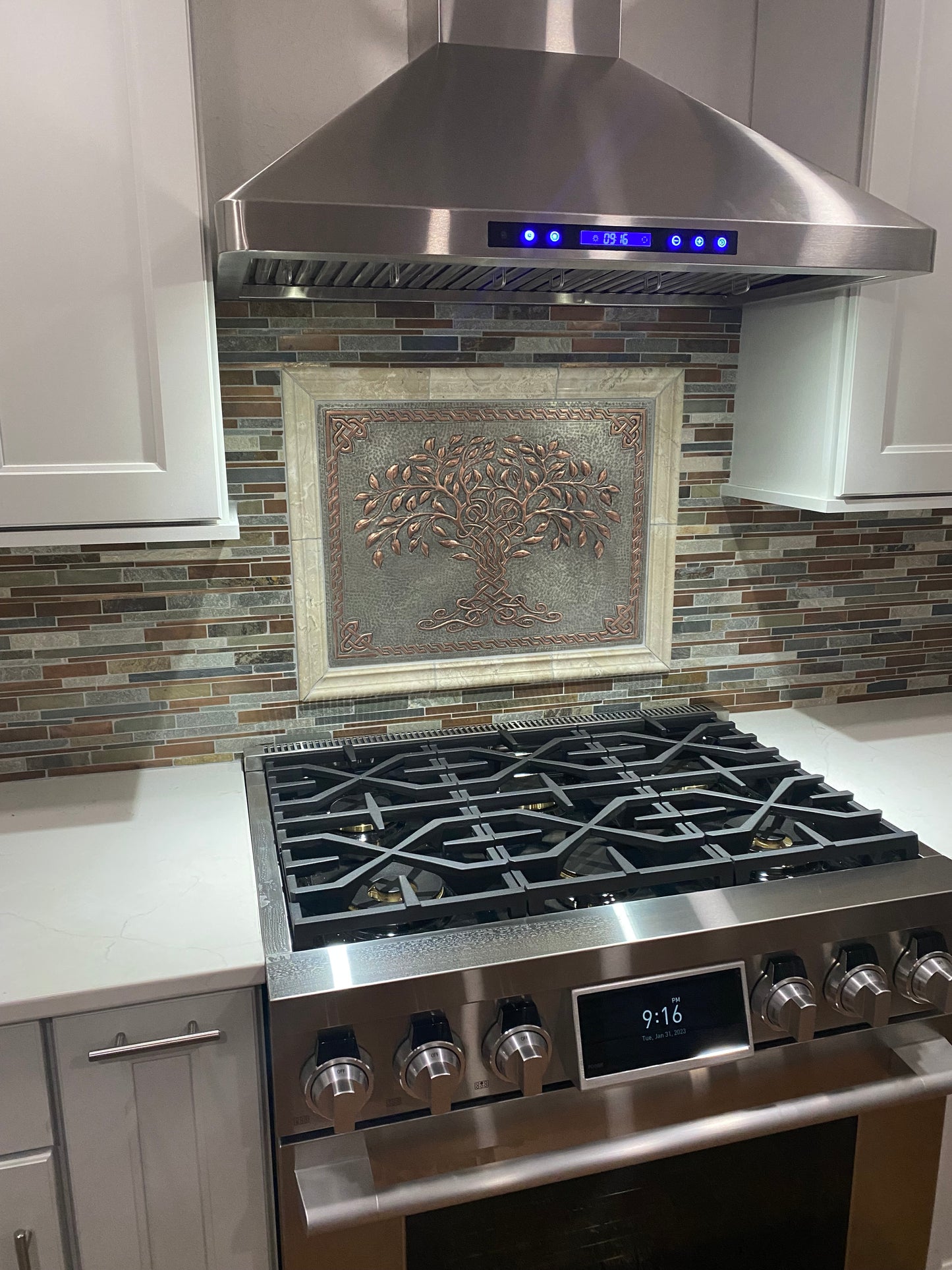 Gray & Copper Tree of Life Backsplash | Two-Tone Handmade Copper Kitchen Wall Art - Natuross