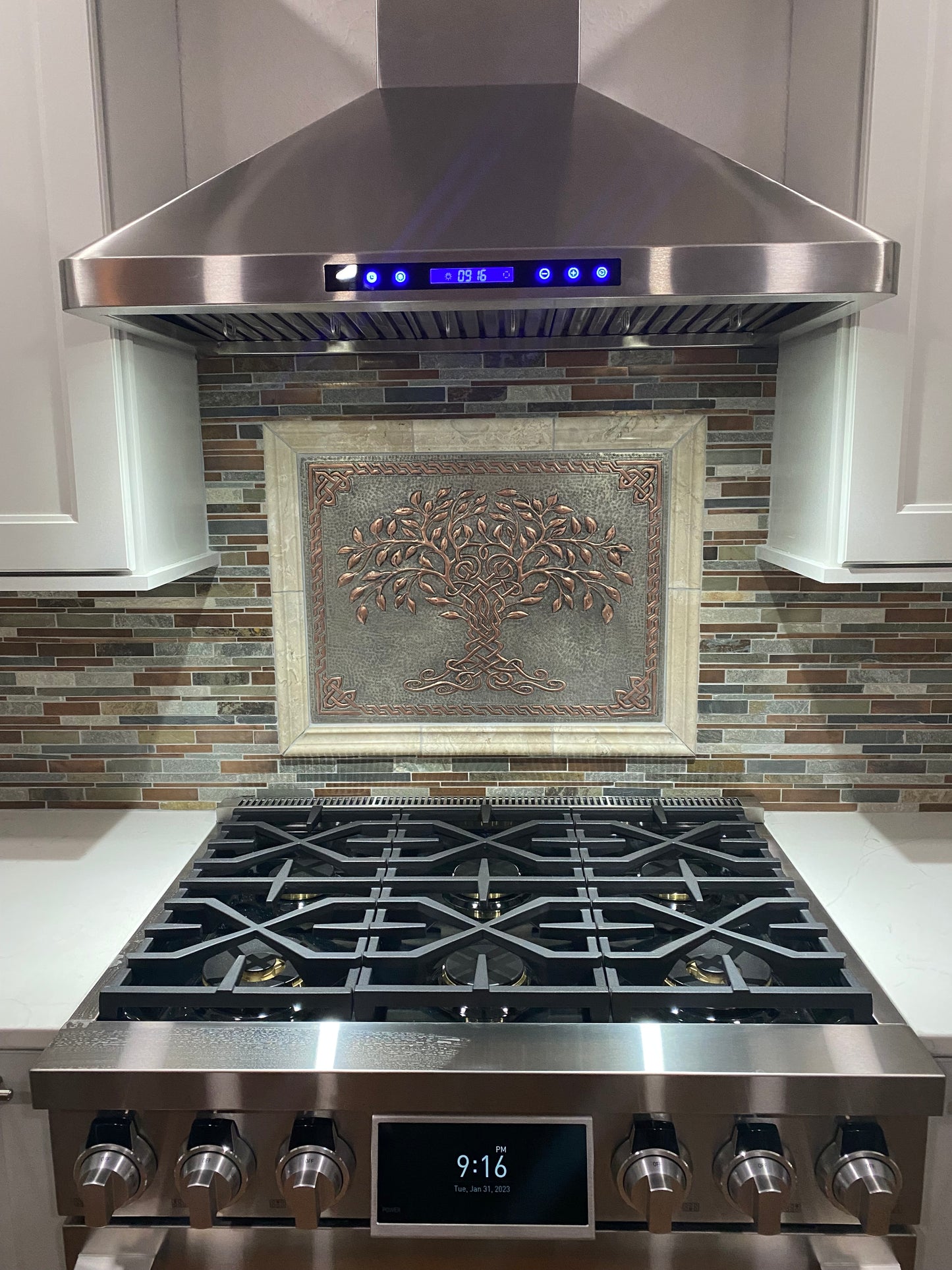 Gray & Copper Tree of Life Backsplash | Two-Tone Handmade Copper Kitchen Wall Art - Natuross