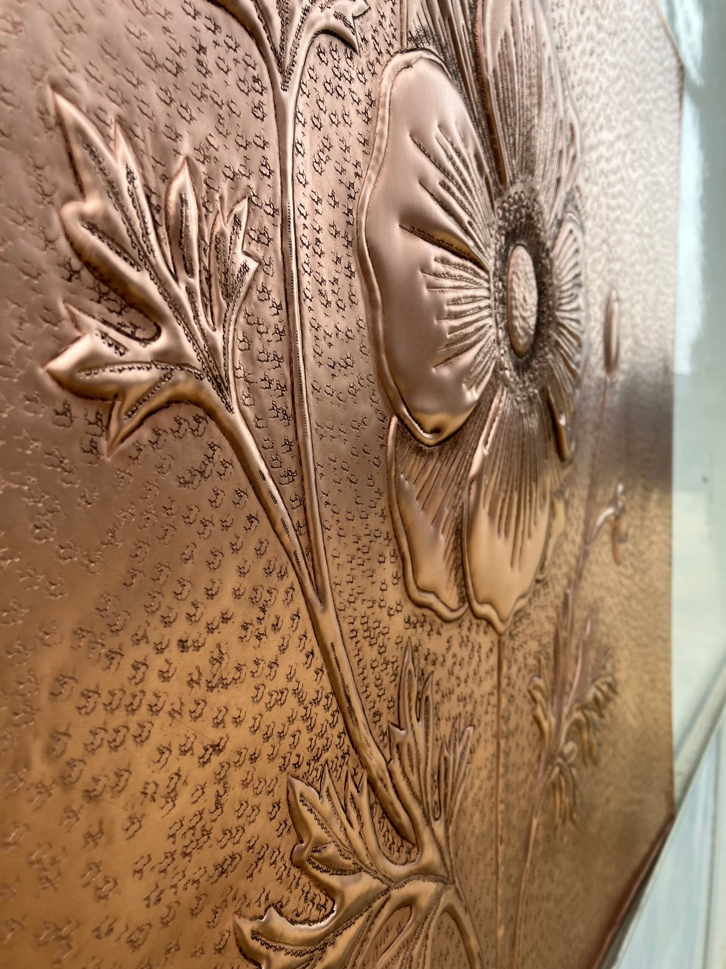 Copper Stove Backsplash with Anthurium Flowers