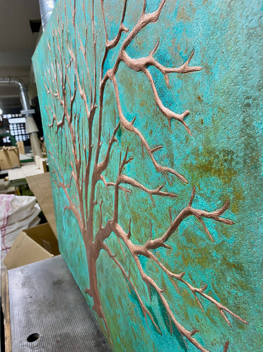Tree of Life Copper Backsplash in Green Patina