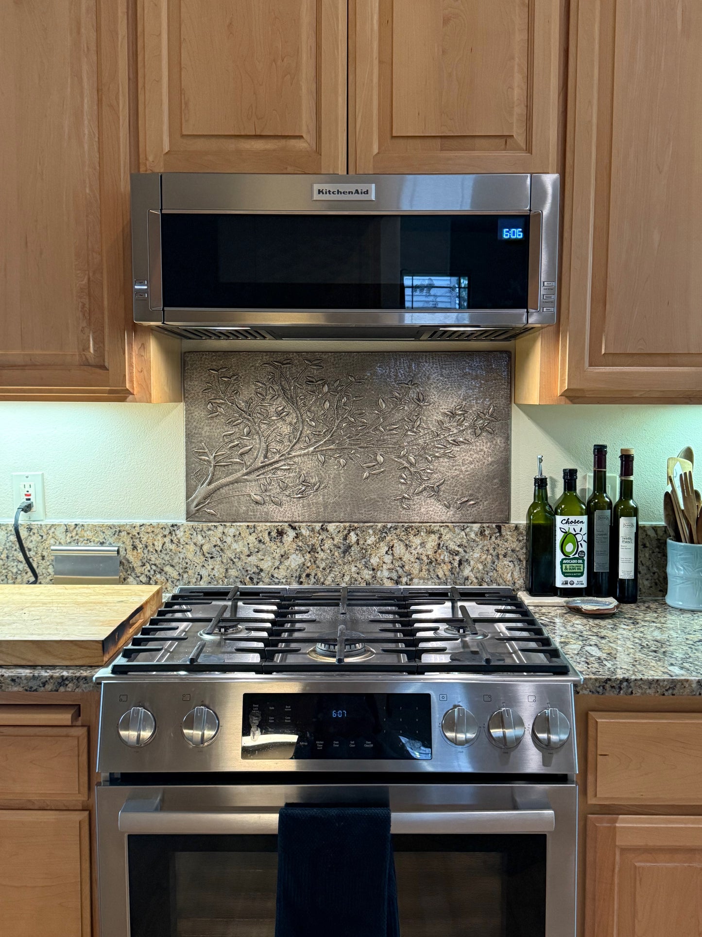 Gray Tree Branches Copper Backsplash | Modern Farmhouse Handmade Copper Kitchen Backsplash Panel