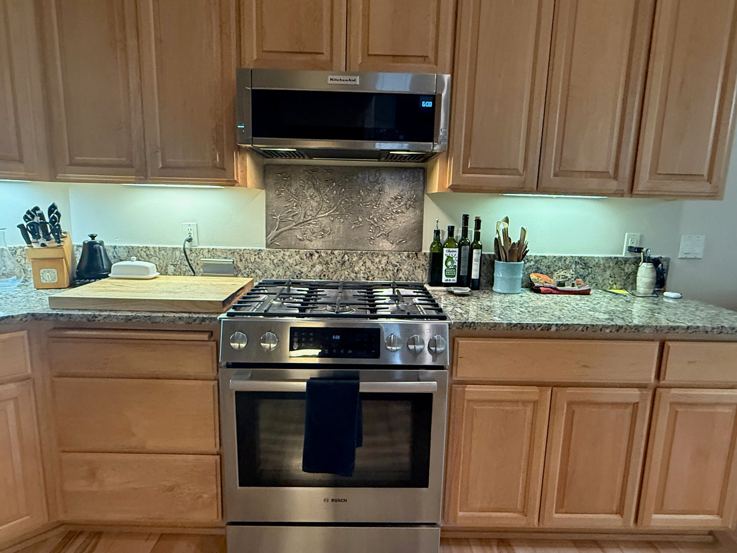 Gray Tree Branches Copper Backsplash | Modern Farmhouse Handmade Copper Kitchen Backsplash Panel