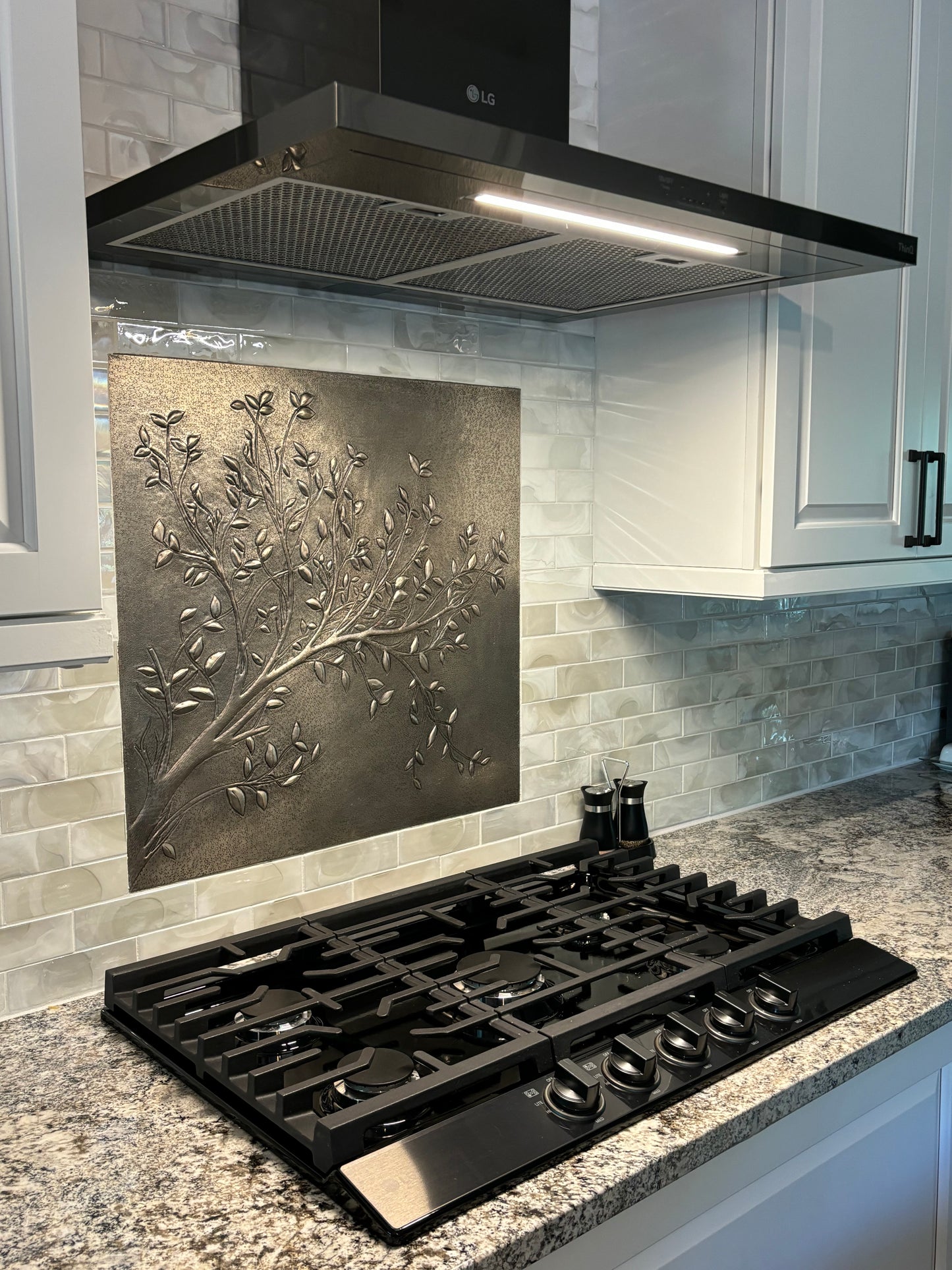 Gray Tree Branches Copper Backsplash | Modern Farmhouse Handmade Copper Kitchen Backsplash Panel
