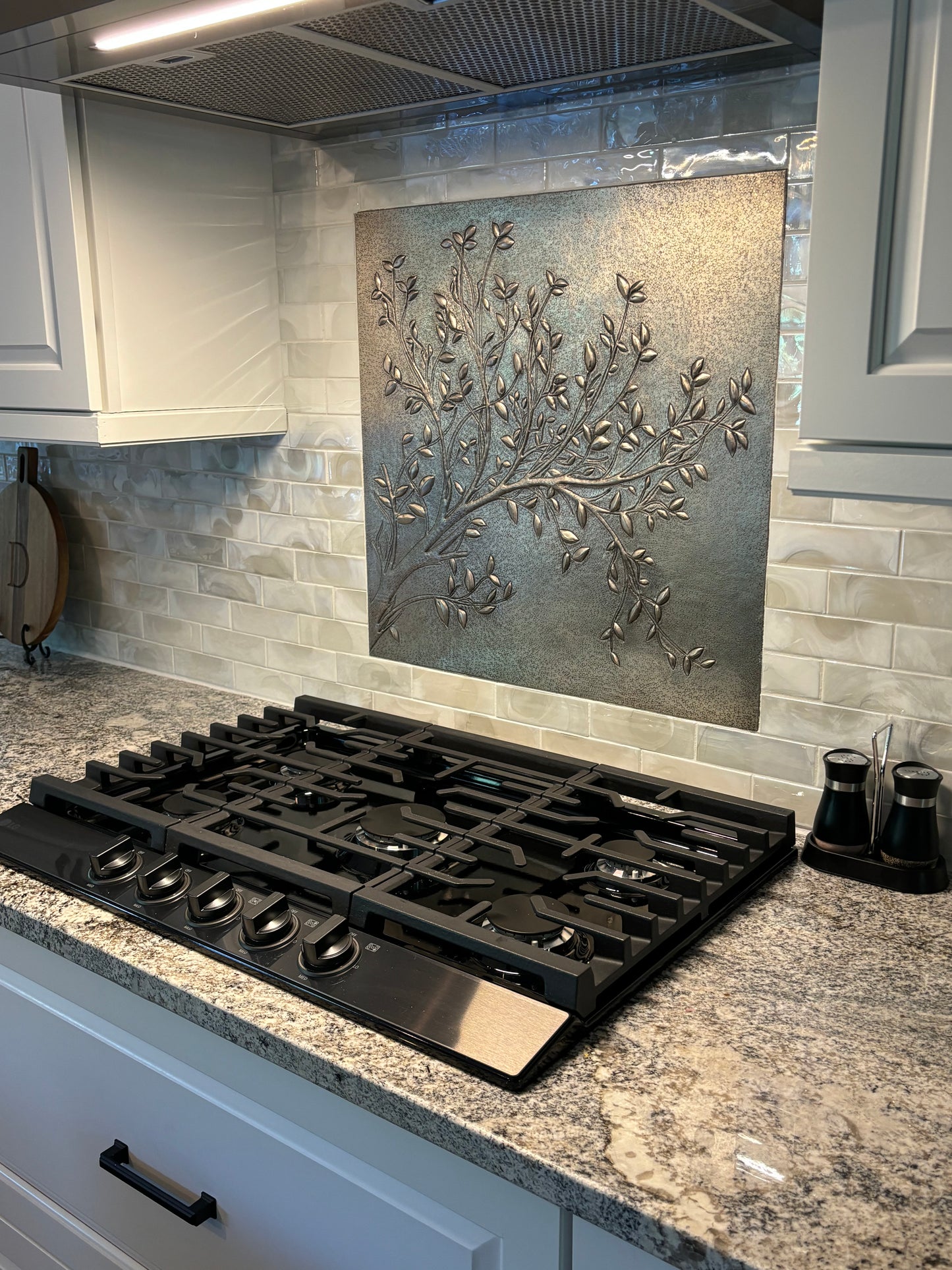 Gray Tree Branches Copper Backsplash | Modern Farmhouse Handmade Copper Kitchen Backsplash Panel