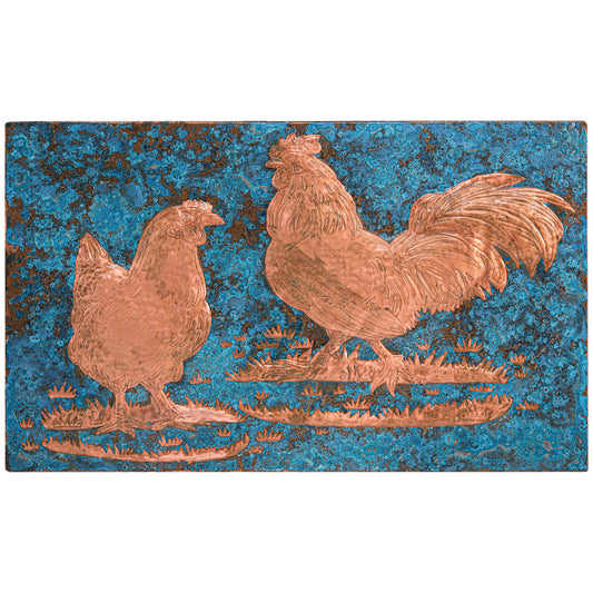 Farmhouse Kitchen Backsplash Tile - Copper Rooster & Chicken - Blue Patina - Natuross