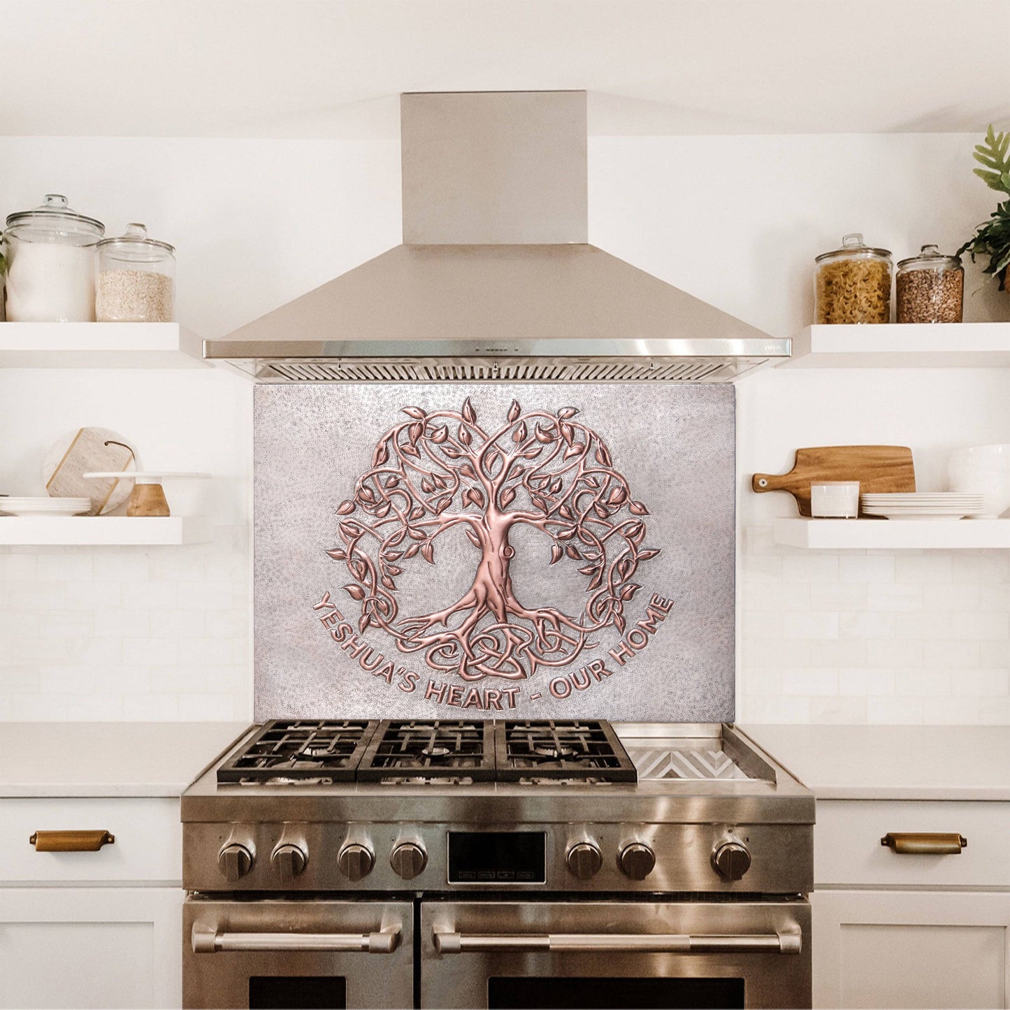 Copper Backsplash (Sacred Tree with Celtic Border, Silver&Copper Color)