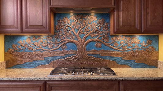 Leaves of the Tree of Life Copper Kitchen Backsplash — Revelation 22:2