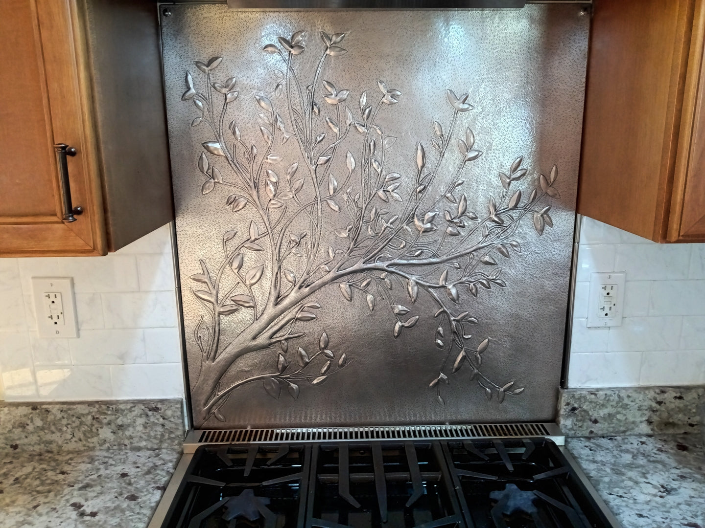 Gray Tree Branches Copper Backsplash | Modern Farmhouse Handmade Copper Kitchen Backsplash Panel