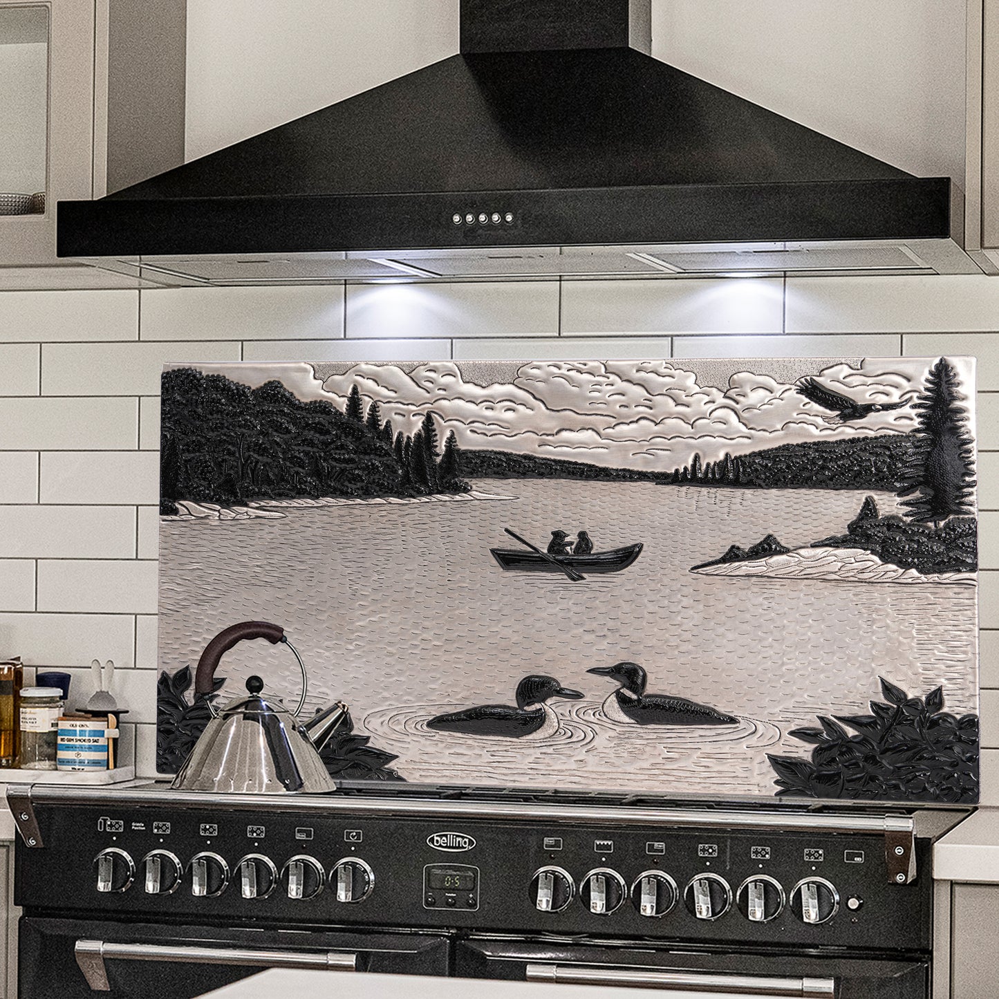 Lake Scene Copper Kitchen Backsplash Tile (Gray&Black)
