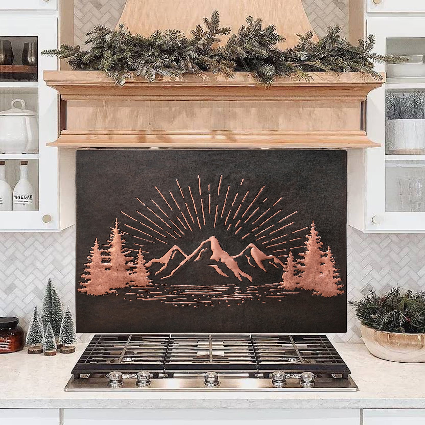 Mountain Retreat Kitchen Backsplash Tile - Copper Sunrise Scene - Black - Natuross