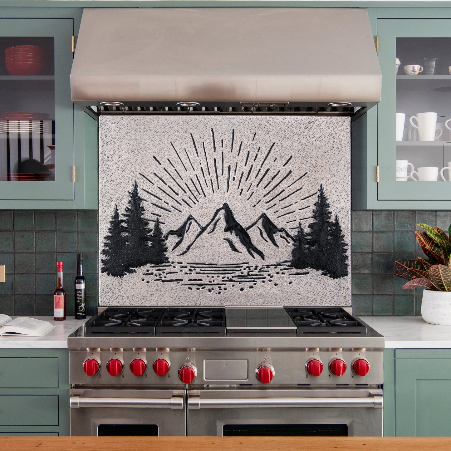 Mountain Retreat Kitchen Backsplash Tile - Copper Sunrise Scene - Gray & Black - Natuross