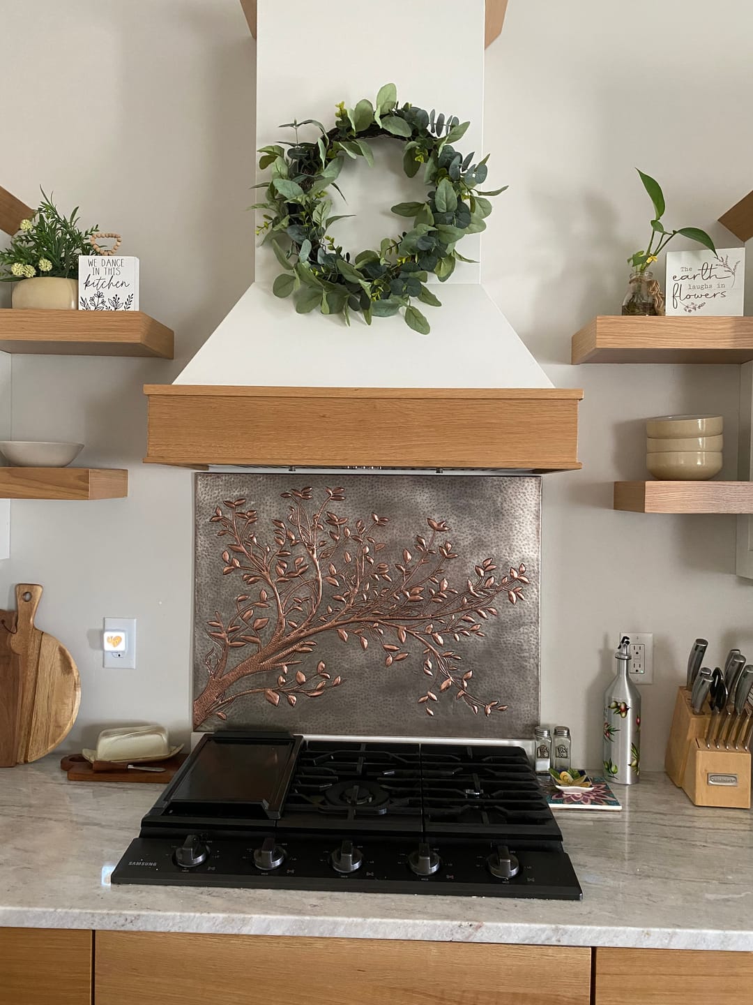 Gray Copper Tree Branches Backsplash | Handmade Copper Kitchen Backsplash Tile