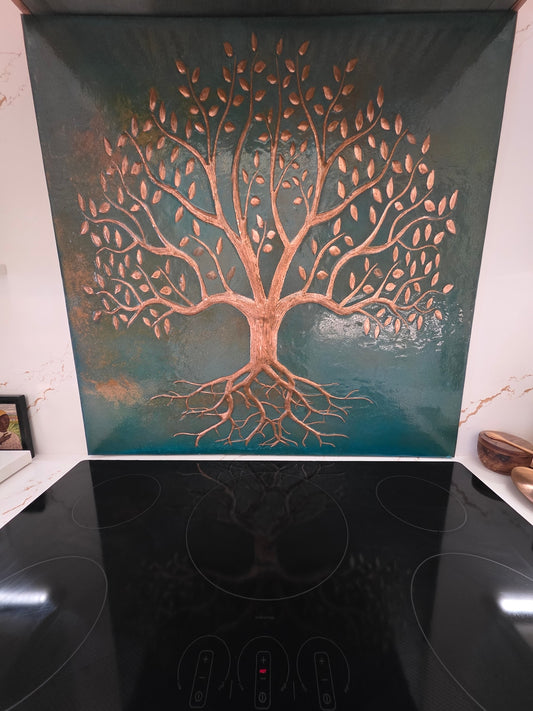 Green Verdigris Tree With Roots Copper Backsplash