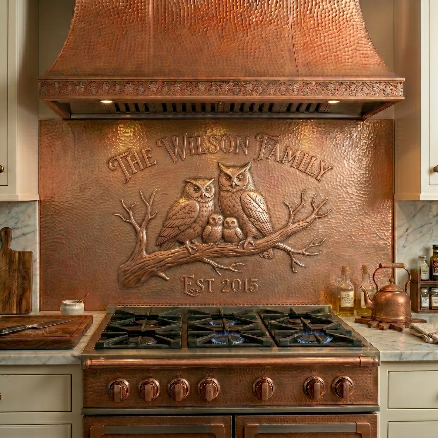 Owl Family Copper Kitchen Backsplash