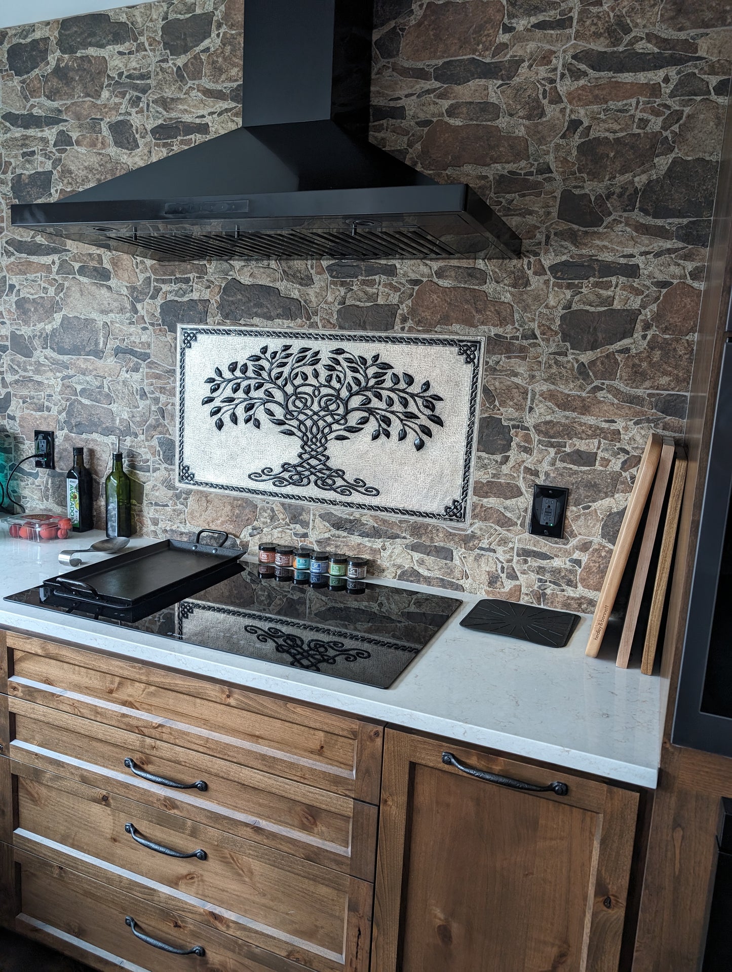Gray & Black Tree of Life Backsplash | Bold Handmade Copper Kitchen Backsplash Panel - Natuross