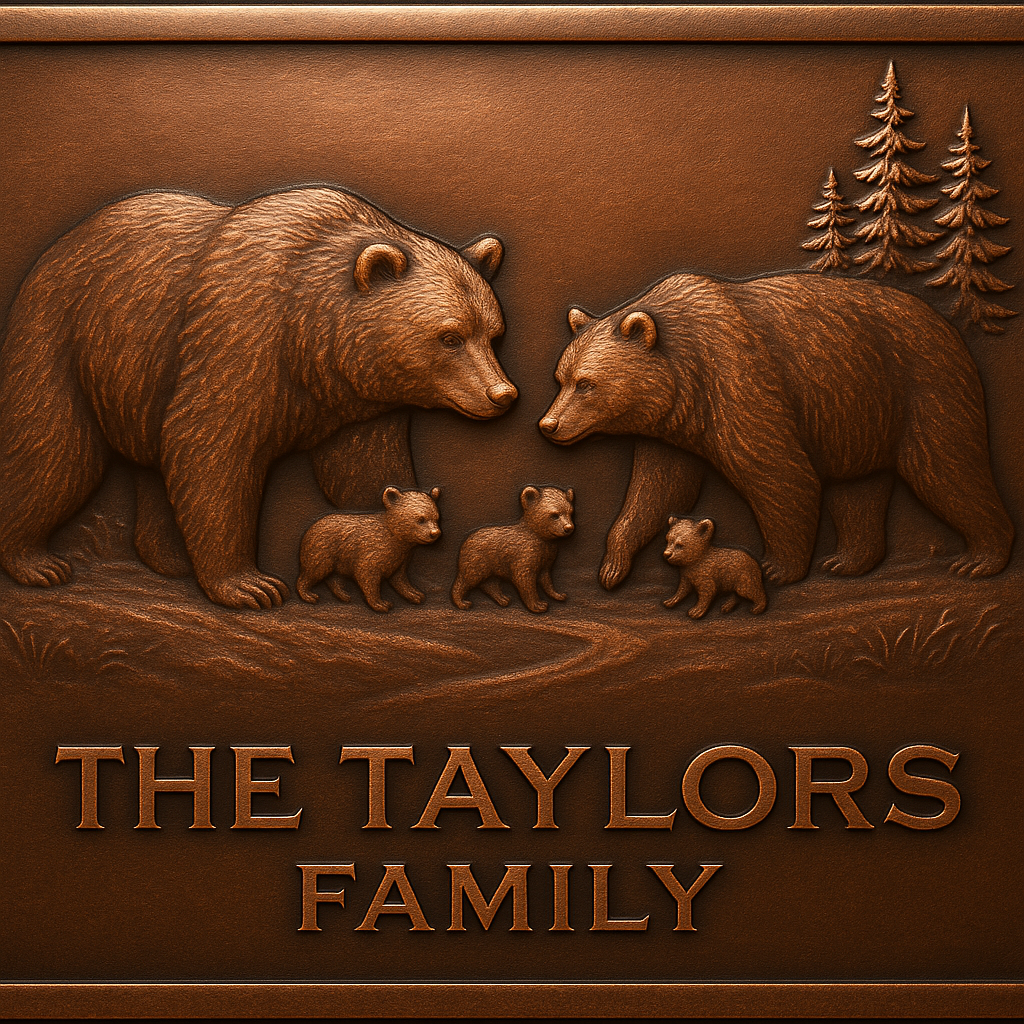 Personalized Bear Family Name Sign Metal Wall Art Panel