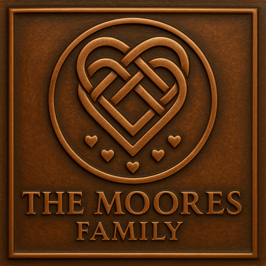 Panneau mural en métal personnalisé avec nom de famille et nœud en cœur celtique