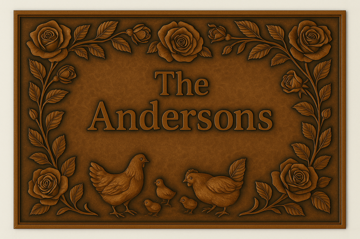 Personalized Family Name Sign Metal Wall Art Panel – Chickens & Roses