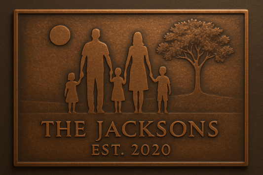 Panneau mural en métal personnalisé avec nom et silhouette de famille