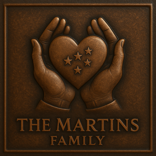 Panneau mural en métal personnalisé avec nom de famille et mains et cœur