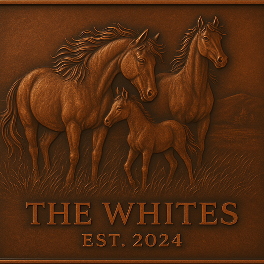 Panneau mural en métal personnalisé avec nom de famille de chevaux