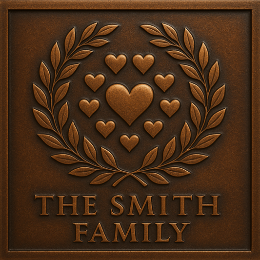 Panneau mural en métal personnalisé avec nom de famille et cœur de laurier