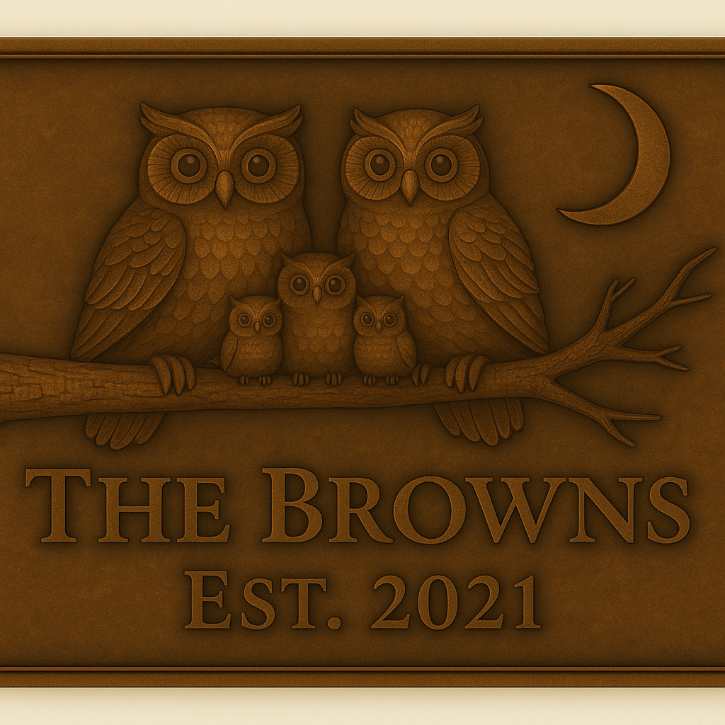 Personalized Owl Family Name Sign Metal Wall Art Panel
