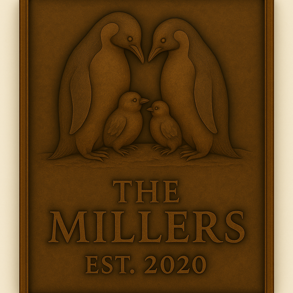 Personalized Penguin Family Name Sign Metal Wall Art Panel