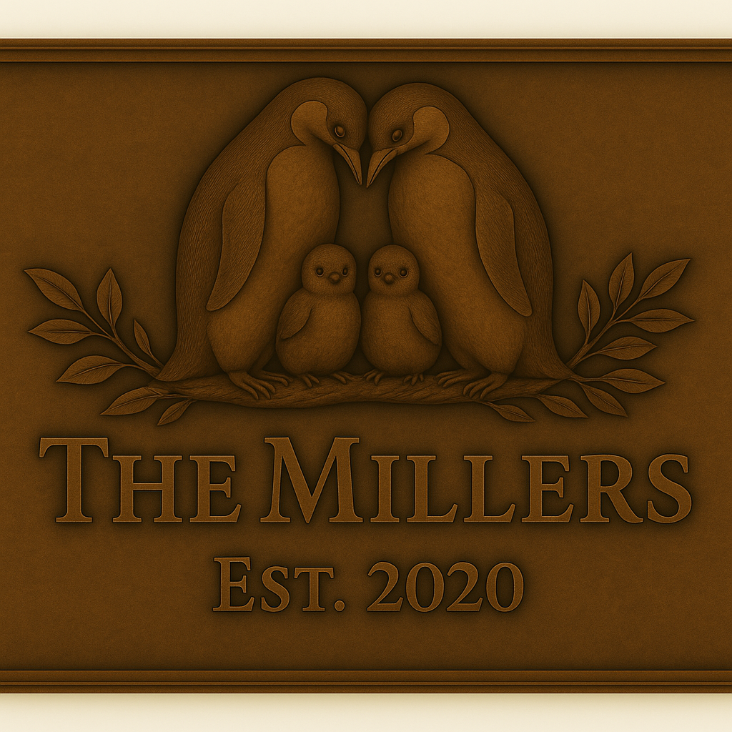 Personalized Penguin Family Name Sign Metal Wall Art Panel