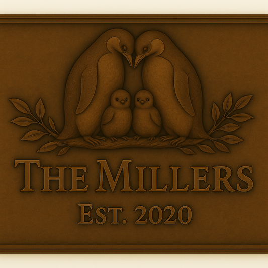 Panneau mural en métal personnalisé avec nom de famille de pingouins