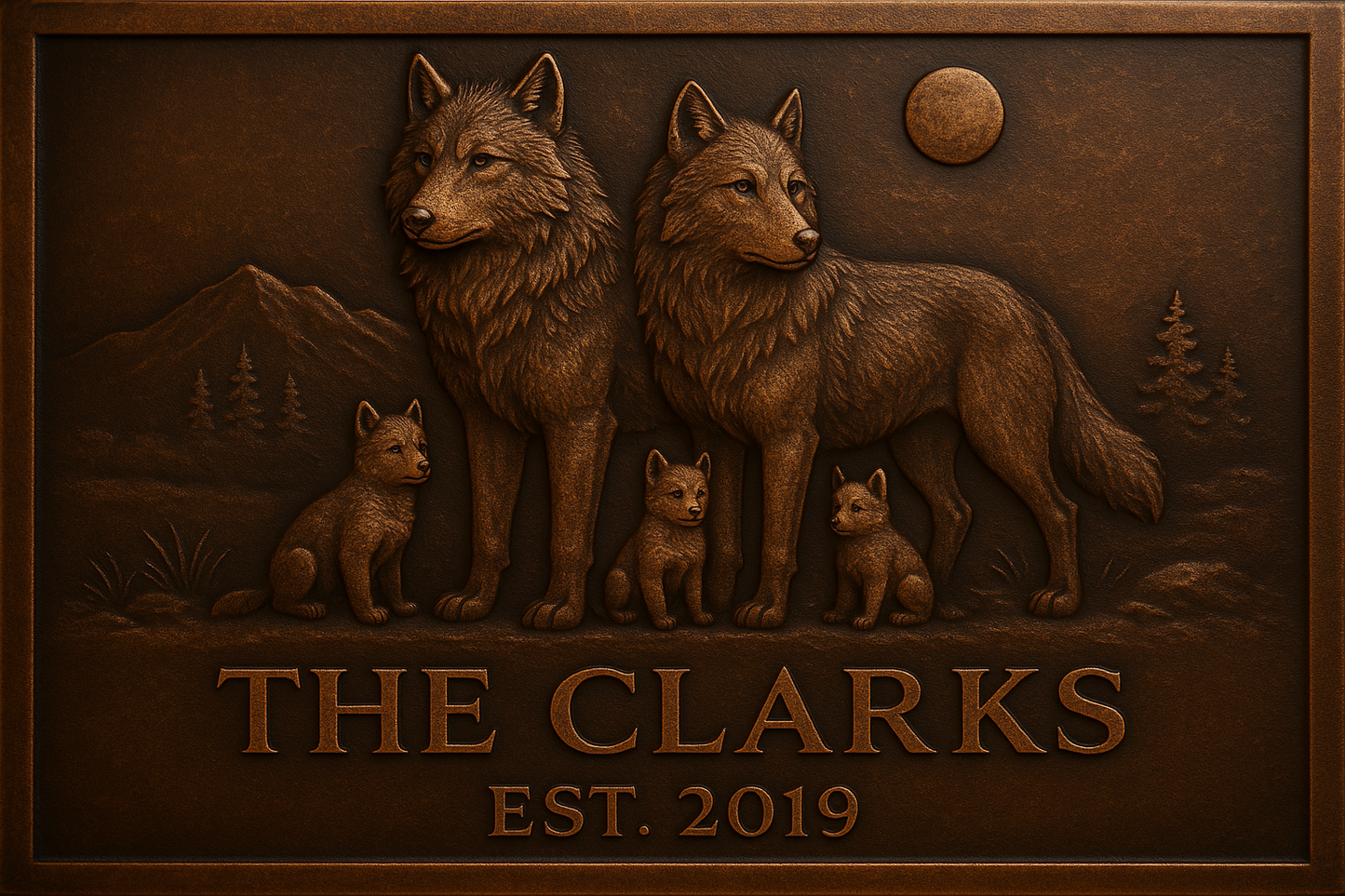 Personalized Wolf Family Name Sign Metal Wall Art Panel