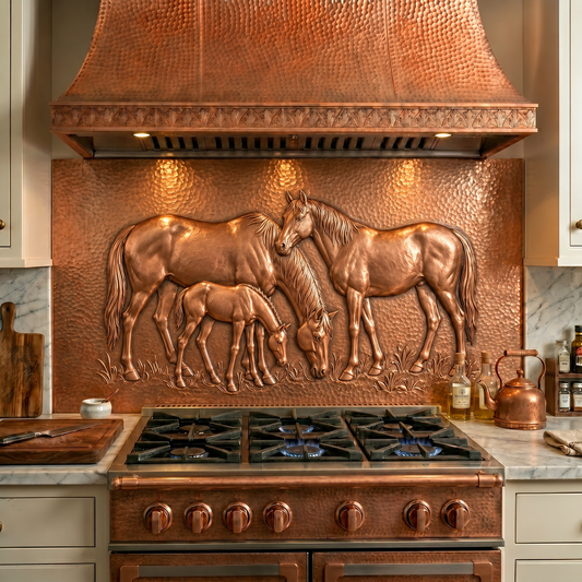 Personalized Horse Family Copper Kitchen Backsplash