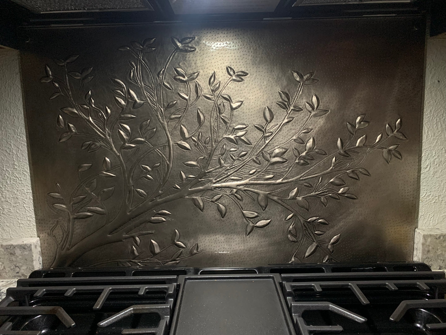 Gray Tree Branches Copper Backsplash | Modern Farmhouse Handmade Copper Kitchen Backsplash Panel