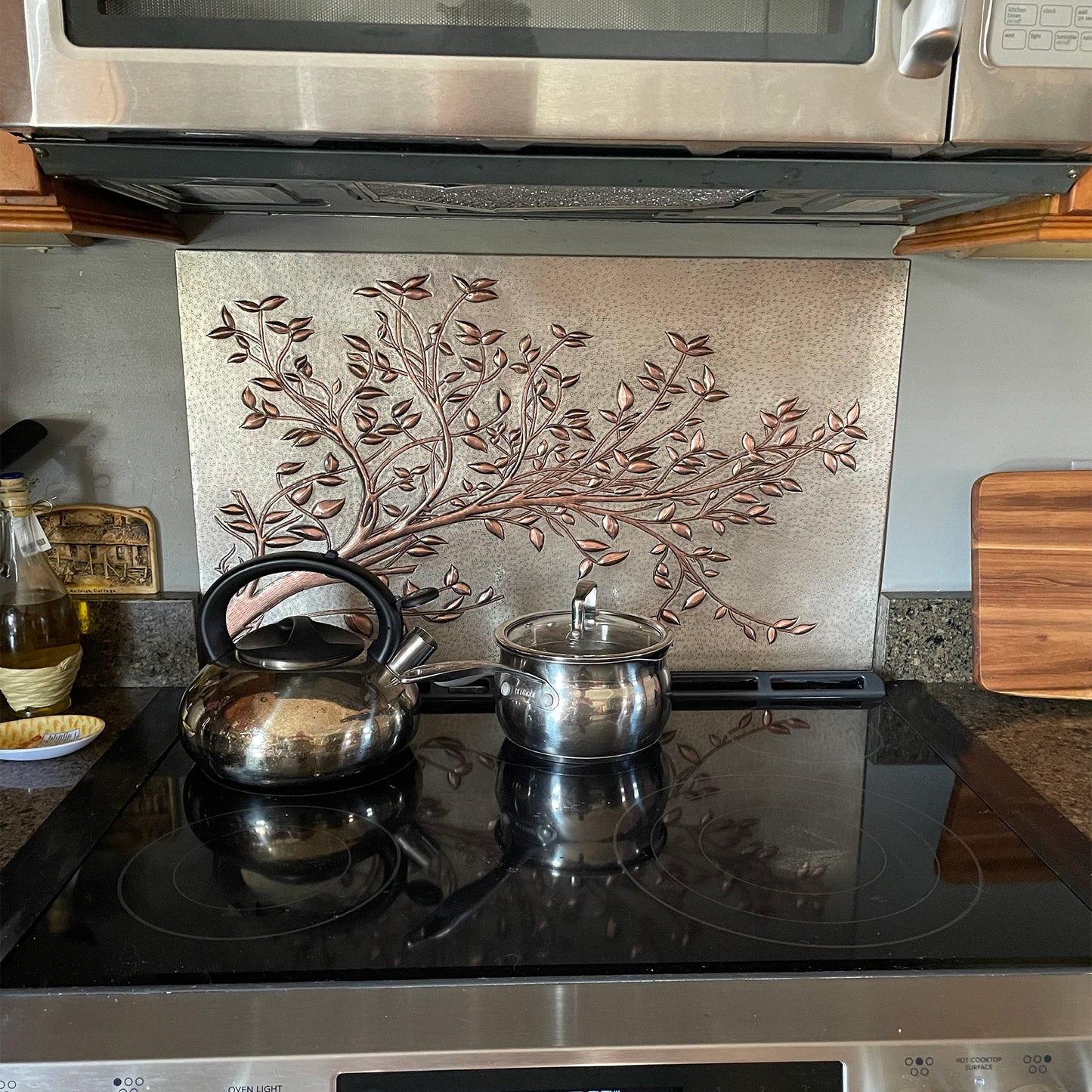 Gray Copper Tree Branches Backsplash | Handmade Copper Kitchen Backsplash Tile