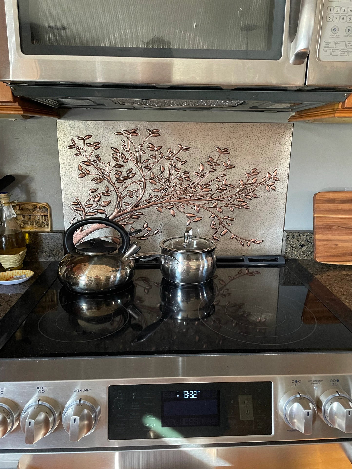 Gray Copper Tree Branches Backsplash | Handmade Copper Kitchen Backsplash Tile