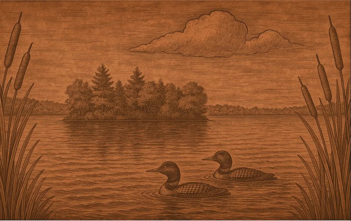 Handmade Copper Lake Scene Wall Art – Ducks & Forest Relief Panel
