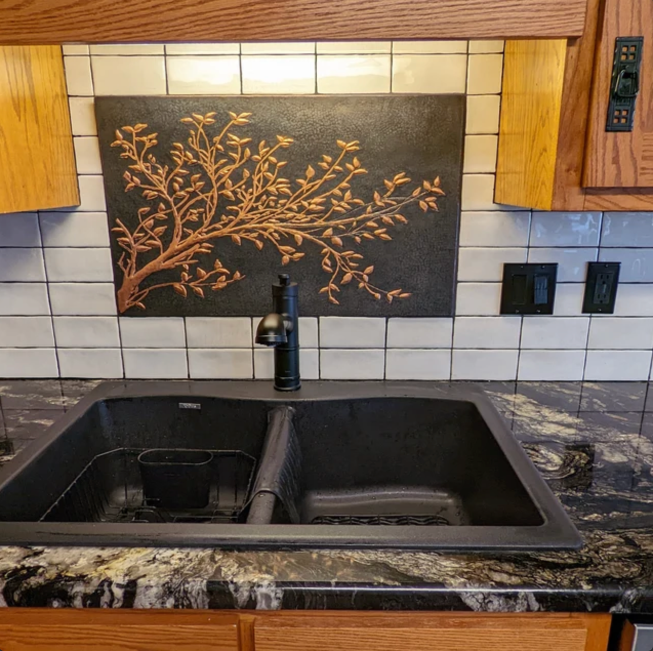 Black Tree Branches Copper Backsplash | Luxury Handmade Modern Copper Kitchen Wall Art - Natuross