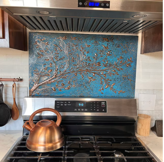 Blue Copper Tree Branches Backsplash | Artistic Handmade Copper Kitchen Backsplash Panel - Natuross