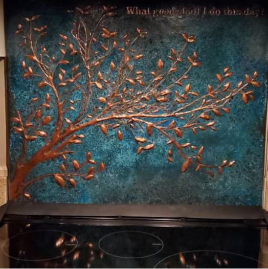 Blue Copper Tree Branches Backsplash | Artistic Handmade Copper Kitchen Backsplash Panel - Natuross