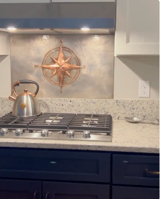 Compass Rose Gray & Copper Kitchen Backsplash