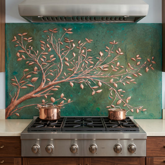 Green Copper Tree Branches Backsplash