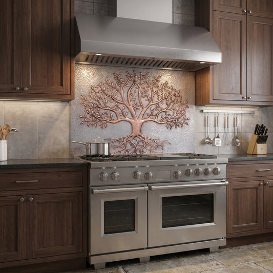 Tree With Roots Copper Backsplash — Silver–Copper