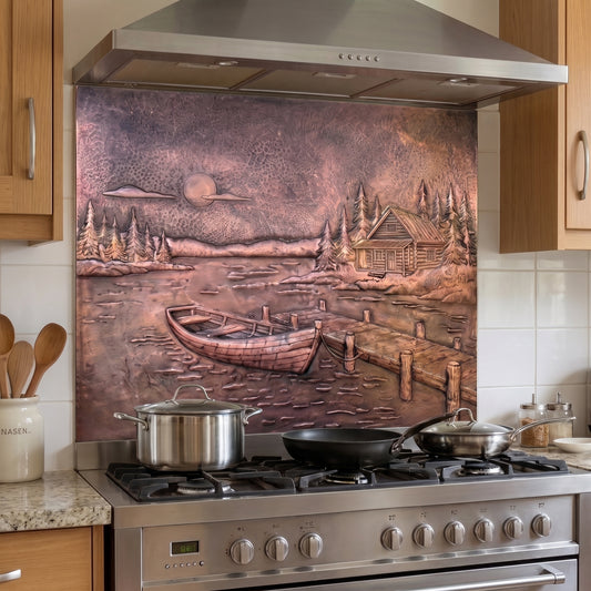 Lake House Style Copper Kitchen Backsplash -Brown Patina-