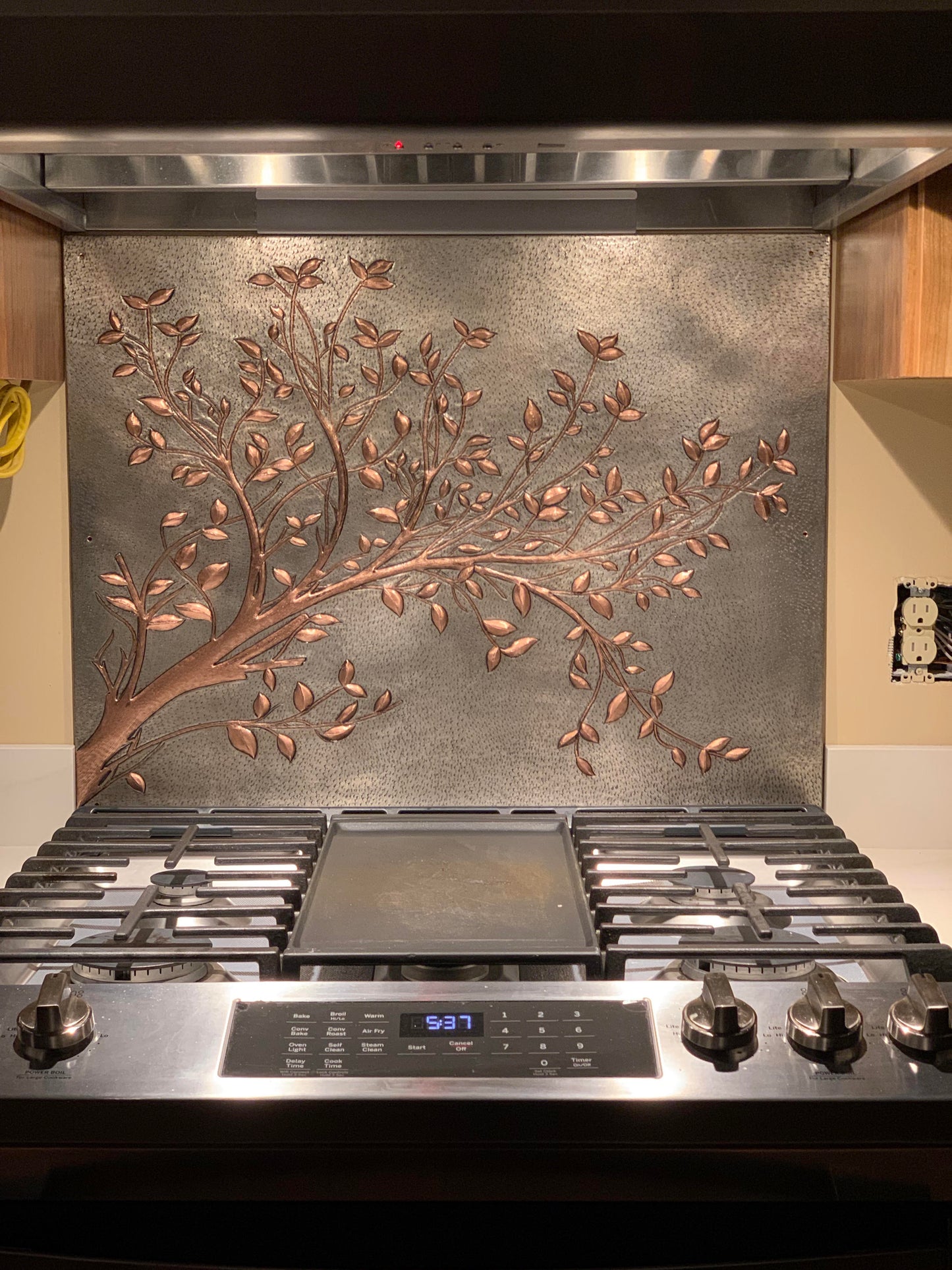 Gray Copper Tree Branches Backsplash | Handmade Copper Kitchen Backsplash Tile
