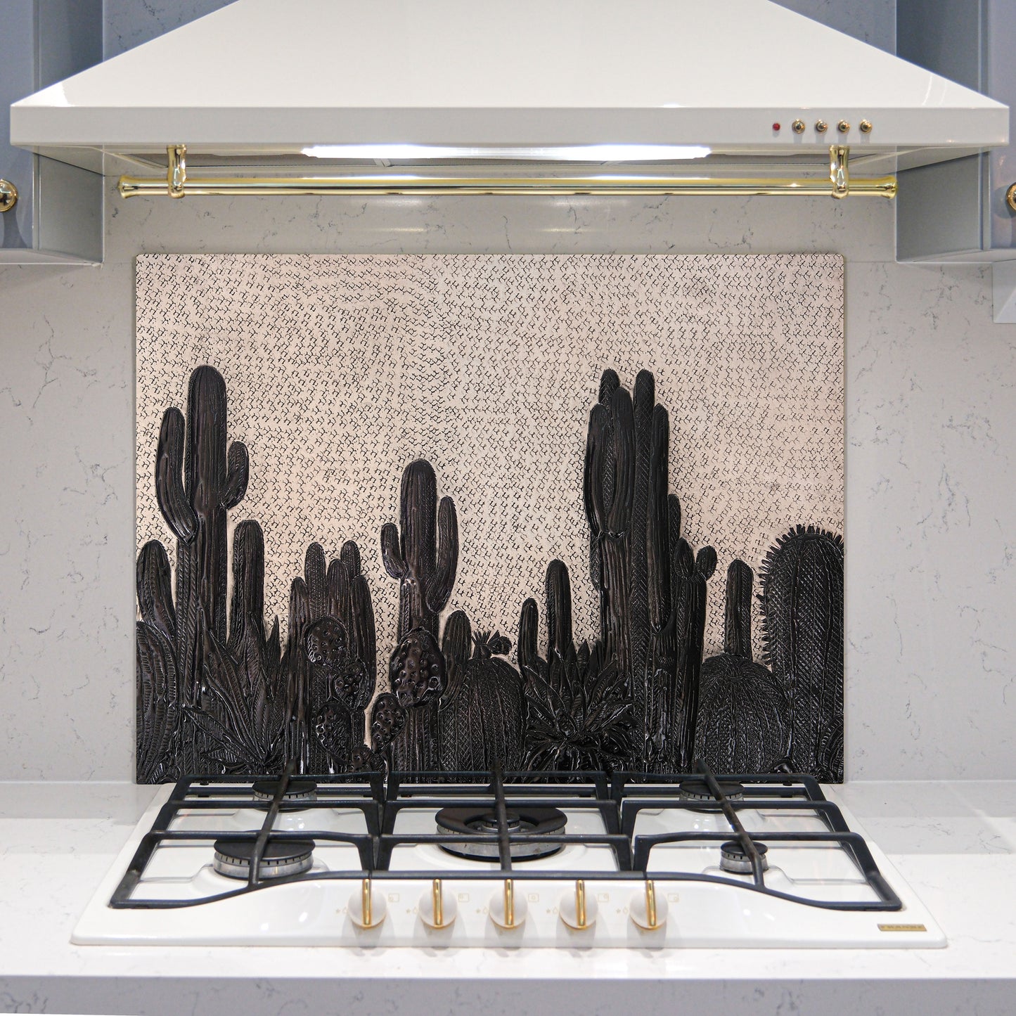 Southwestern Kitchen Backsplash Tile - Copper Cacti Desert Scene - Gray & Black - Natuross